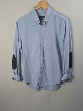 Zara Light Blue Slim Fit Men's Dress Shirt with Padded Arms Sz M Preppy Academia